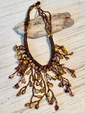 Handmade Brown Beaded Bib-Style Necklace